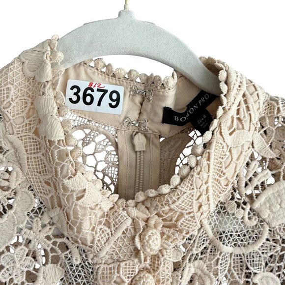 NWT Boston Proper Sheer Lace Belted Button Front Dress Women's 8 Beige - Picture 3 of 14